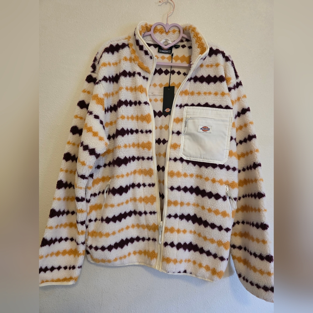 Dickies Kids Fleece Jacket in White, Yellow, and Purple